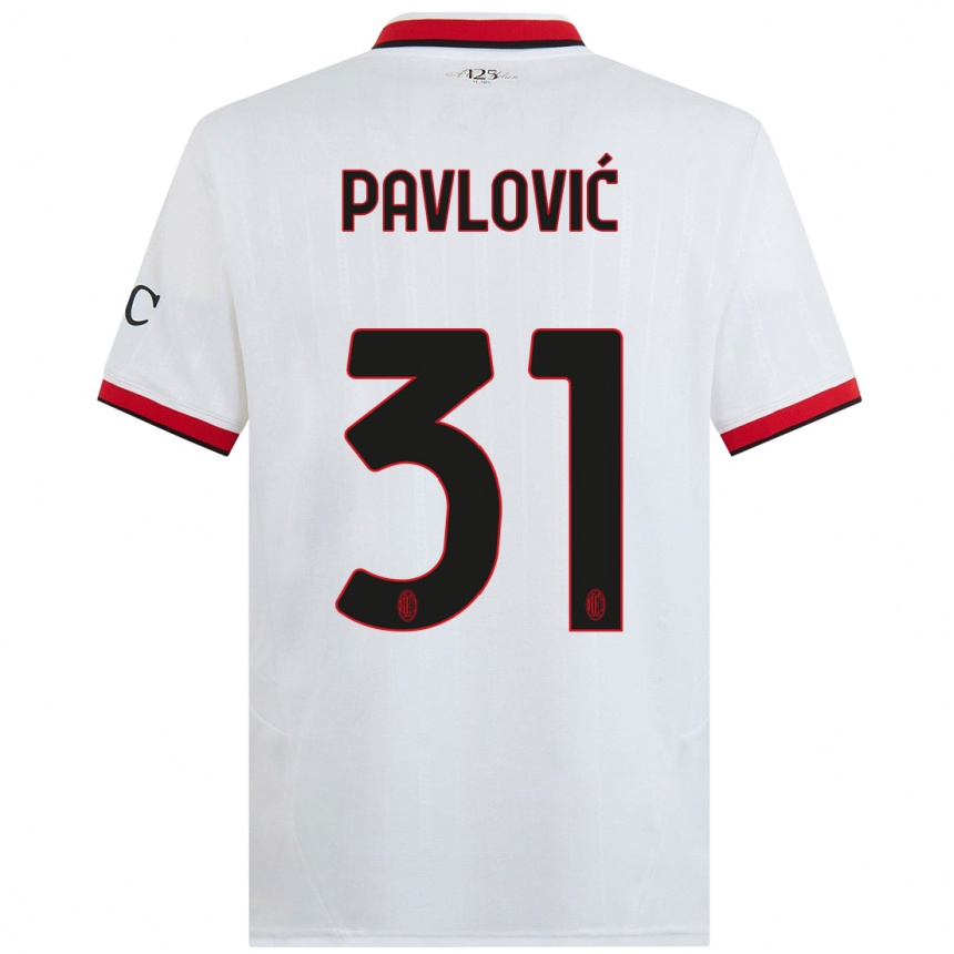 Hombre Fútbol Camiseta Strahinja Pavlović #31 Blanco Negro Rojo 2ª Equipación 2024/25 Perú