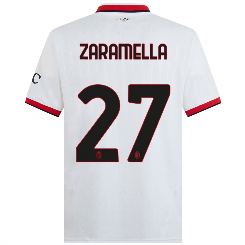 Hombre Fútbol Camiseta Mattia Zaramella #27 Blanco Negro Rojo 2ª Equipación 2024/25 Perú