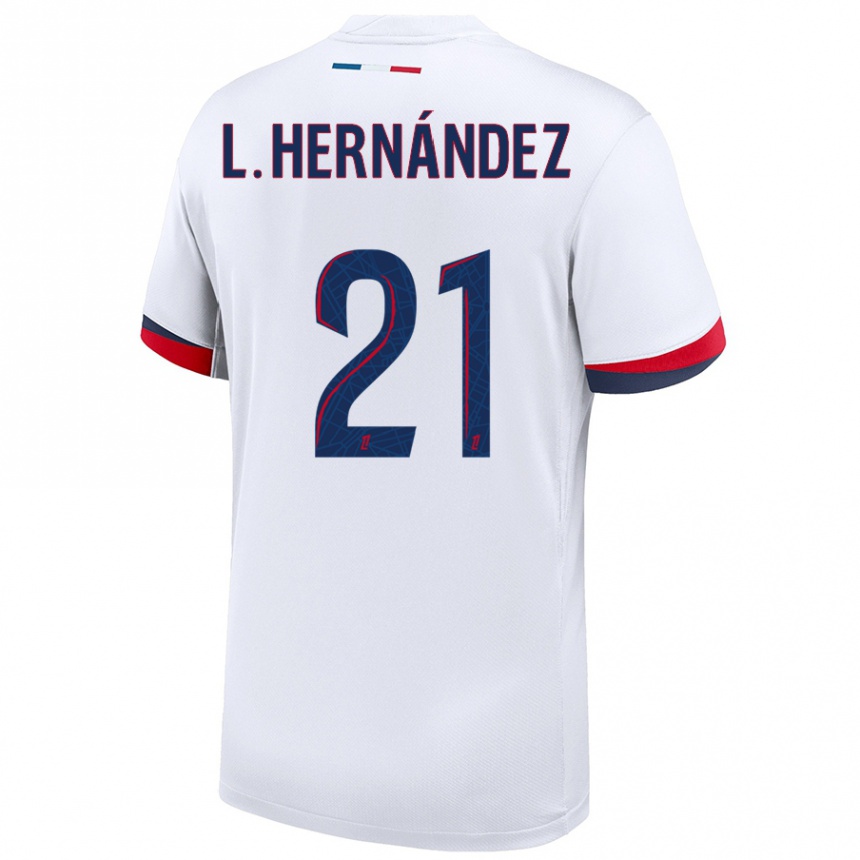 Hombre Fútbol Camiseta Lucas Hernández #21 Blanco Azul Rojo 2ª Equipación 2024/25 Perú