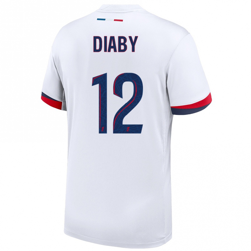 Hombre Fútbol Camiseta Ibrahima Diaby #12 Blanco Azul Rojo 2ª Equipación 2024/25 Perú