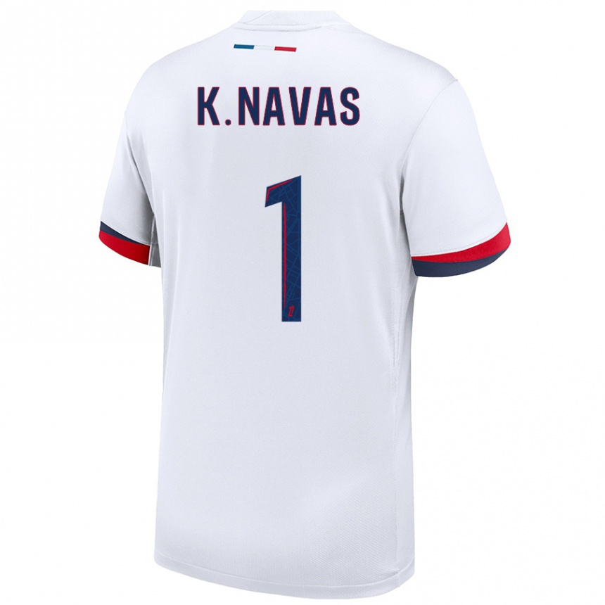 Hombre Fútbol Camiseta Keylor Navas #1 Blanco Azul Rojo 2ª Equipación 2024/25 Perú