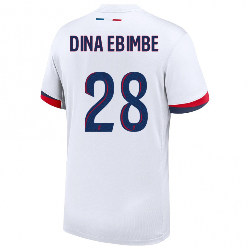 Hombre Fútbol Camiseta Eric Junior Dina Ebimbe #28 Blanco Azul Rojo 2ª Equipación 2024/25 Perú