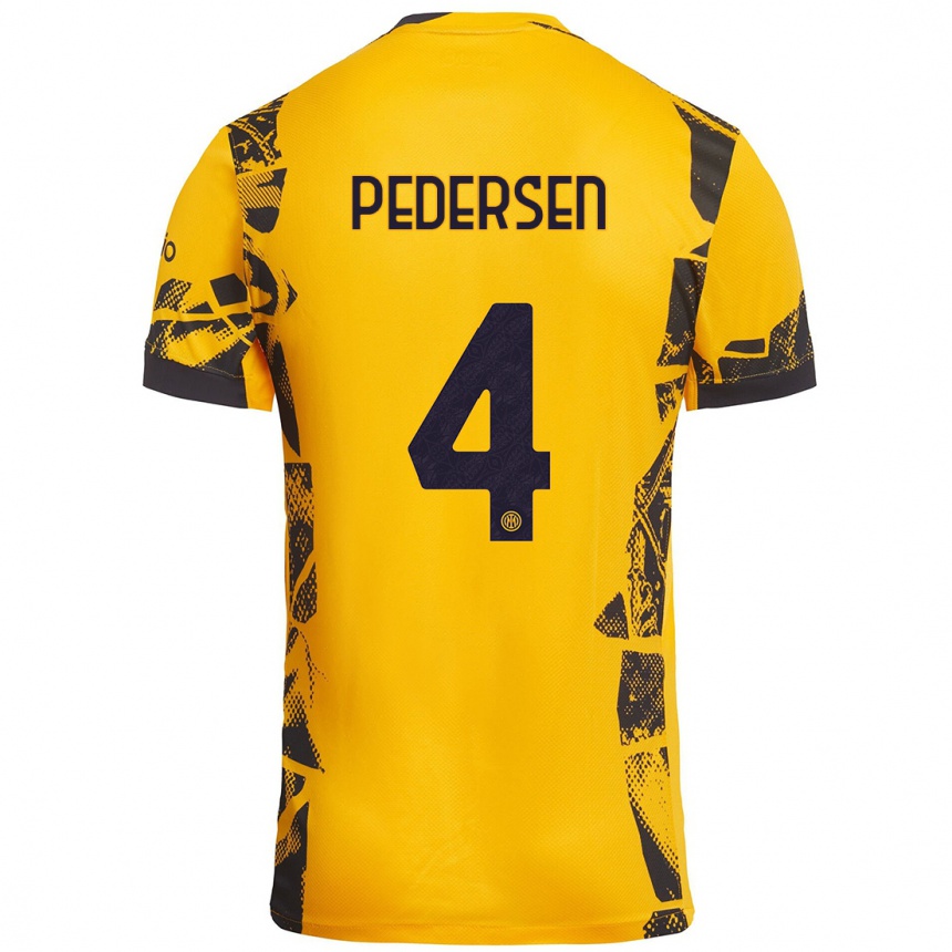 Hombre Fútbol Camiseta Sofie Junge Pedersen #4 Dorado Negro Equipación Tercera 2024/25 Perú