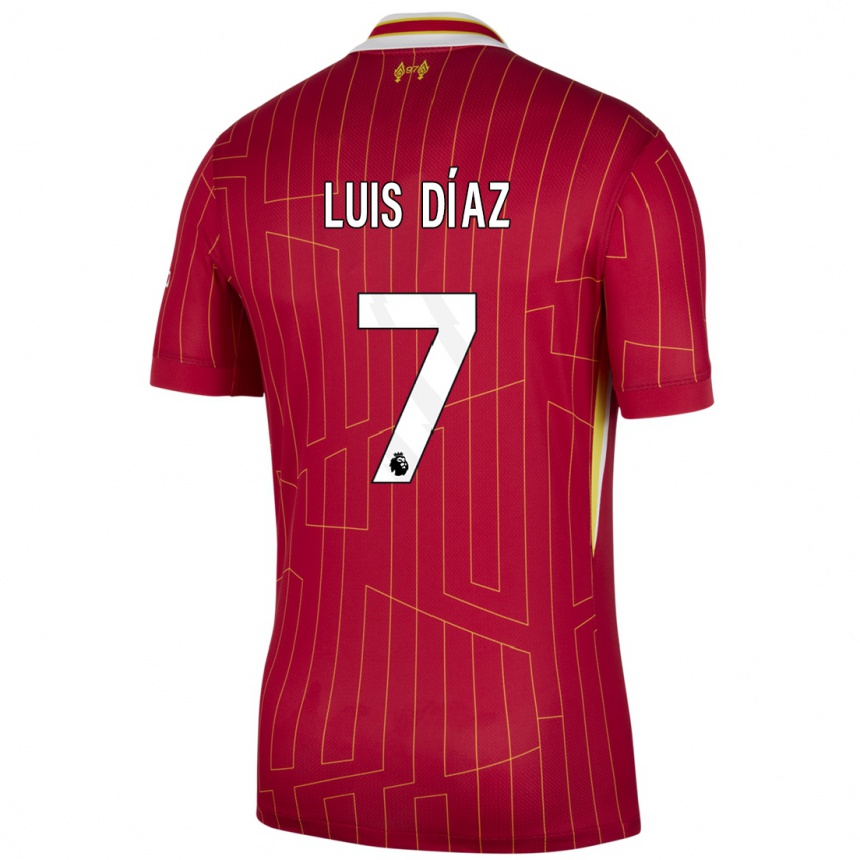 Mujer Fútbol Camiseta Luis Diaz #7 Rojo Amarillo Blanco 1ª Equipación 2024/25 Perú