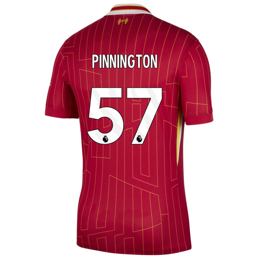 Mujer Fútbol Camiseta Carter Pinnington #57 Rojo Amarillo Blanco 1ª Equipación 2024/25 Perú