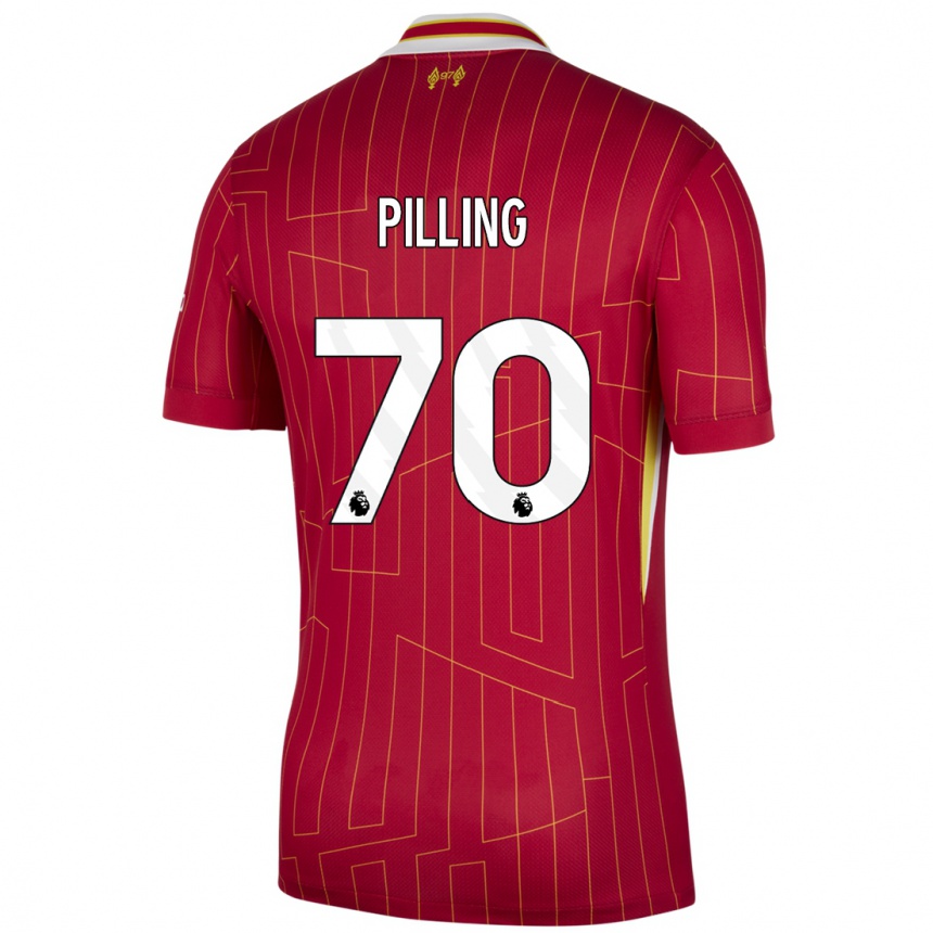 Mujer Fútbol Camiseta Tommy Pilling #70 Rojo Amarillo Blanco 1ª Equipación 2024/25 Perú