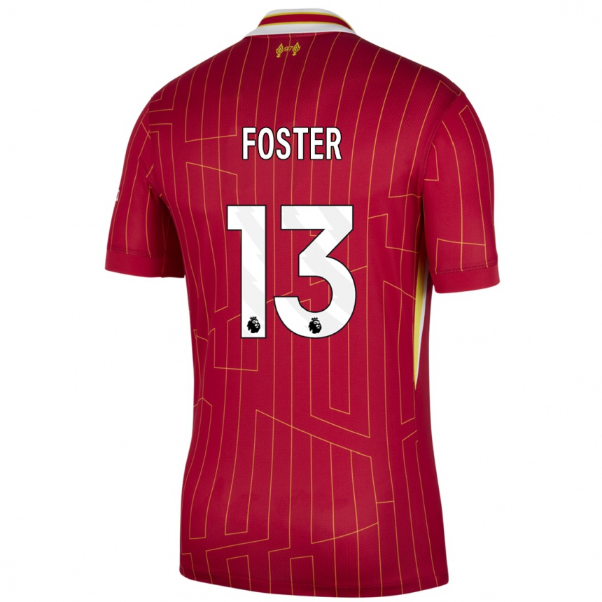 Mujer Fútbol Camiseta Rylee Foster #13 Rojo Amarillo Blanco 1ª Equipación 2024/25 Perú