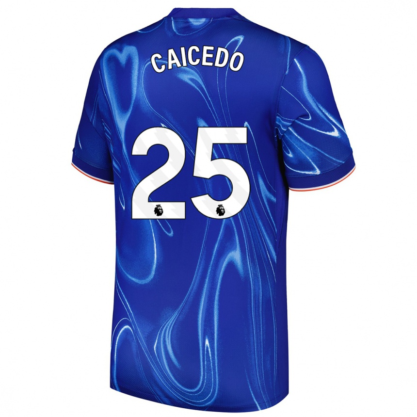 Mujer Fútbol Camiseta Moisés Caicedo #25 Azul Blanco 1ª Equipación 2024/25 Perú