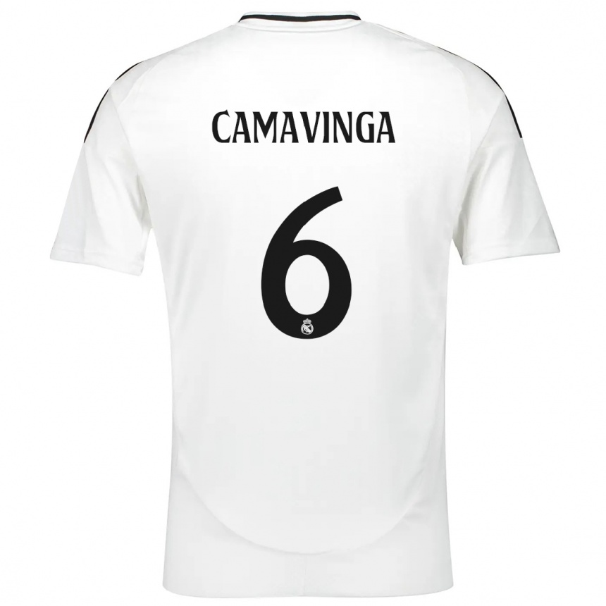 Mujer Fútbol Camiseta Eduardo Camavinga #6 Blanco 1ª Equipación 2024/25 Perú