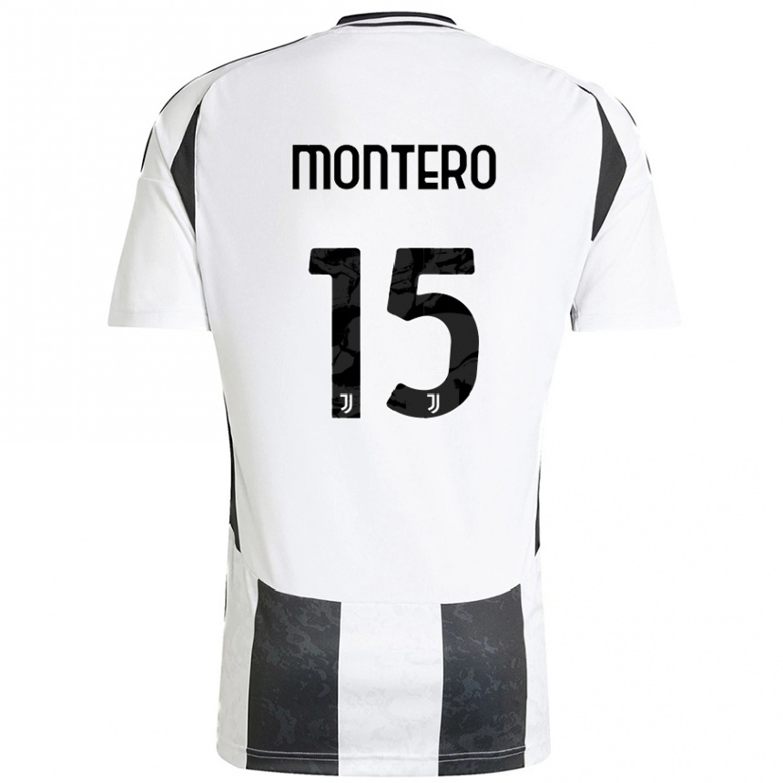 Mujer Fútbol Camiseta Alfonso Montero #15 Blanco Negro 1ª Equipación 2024/25 Perú