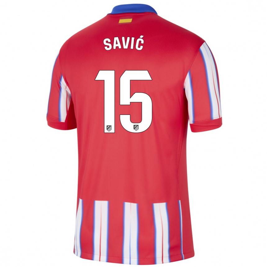 Mujer Fútbol Camiseta Stefan Savic #15 Rojo Blanco Azul 1ª Equipación 2024/25 Perú