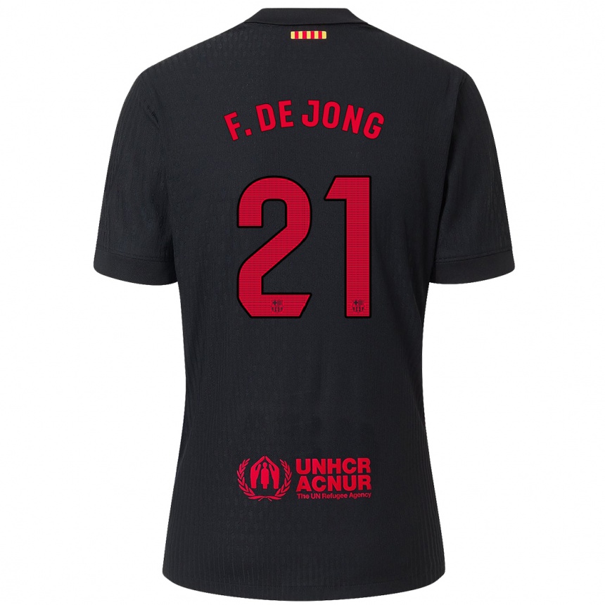 Mujer Fútbol Camiseta Frenkie De Jong #21 Negro Rojo 2ª Equipación 2024/25 Perú