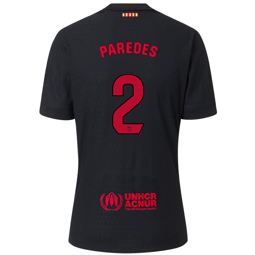 Mujer Fútbol Camiseta Irene Paredes #2 Negro Rojo 2ª Equipación 2024/25 Perú