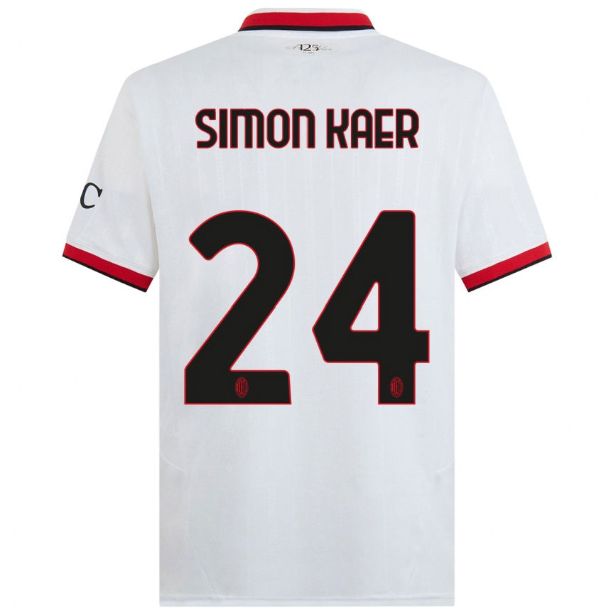 Mujer Fútbol Camiseta Simon Kaer #24 Blanco Negro Rojo 2ª Equipación 2024/25 Perú