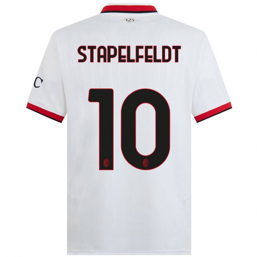 Mujer Fútbol Camiseta Nina Stapelfeldt #10 Blanco Negro Rojo 2ª Equipación 2024/25 Perú