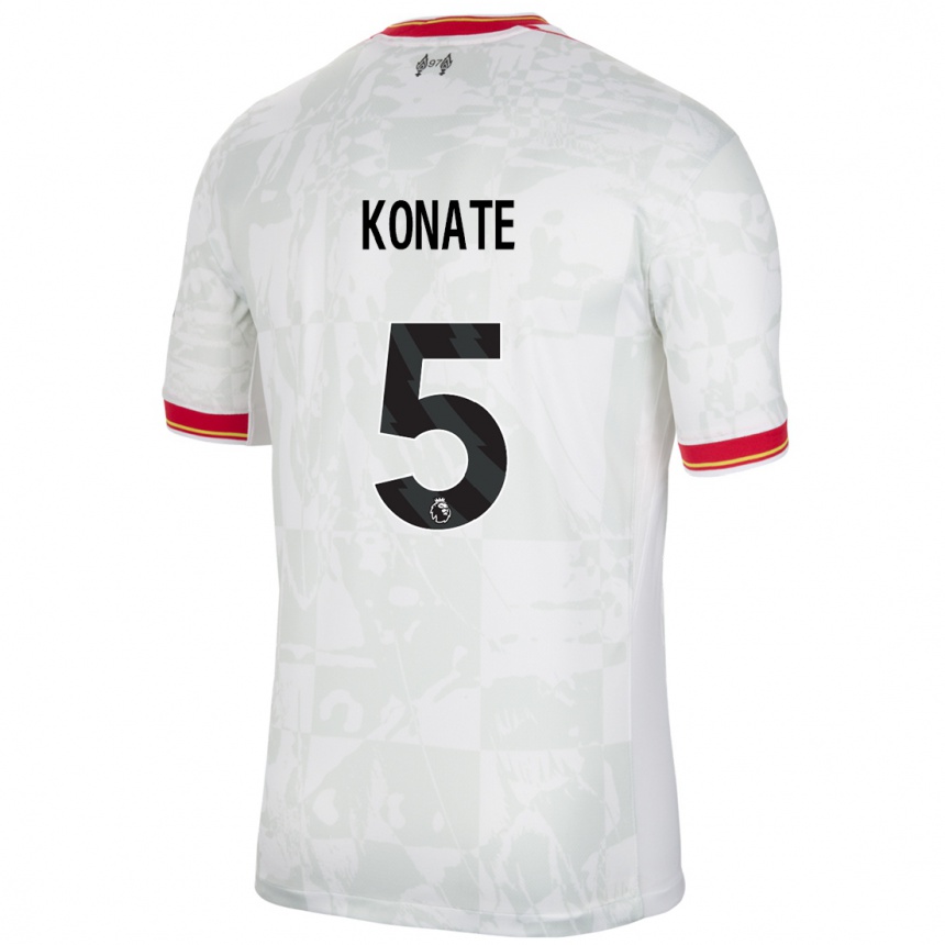 Mujer Fútbol Camiseta Ibrahima Konate #5 Blanco Rojo Negro Equipación Tercera 2024/25 Perú