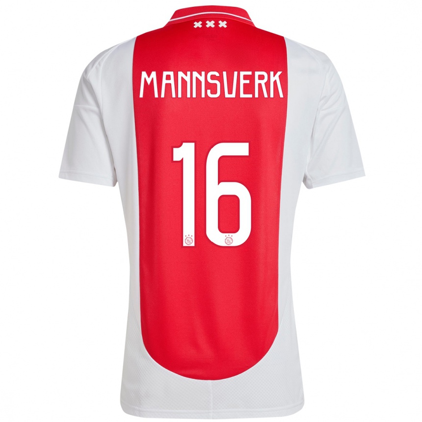 Niño Fútbol Camiseta Sivert Mannsverk #16 Rojo Blanco 1ª Equipación 2024/25 Perú