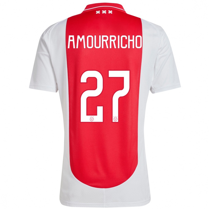 Niño Fútbol Camiseta Amourricho Van Axel Dongen #27 Rojo Blanco 1ª Equipación 2024/25 Perú