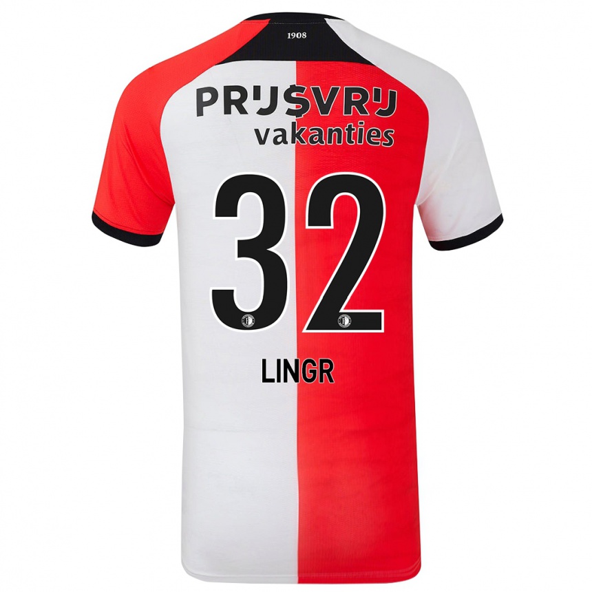 Niño Fútbol Camiseta Ondrej Lingr #32 Rojo Blanco 1ª Equipación 2024/25 Perú