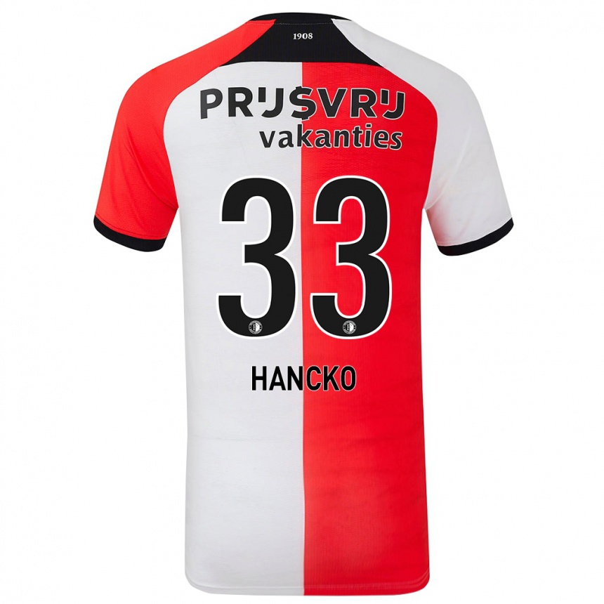 Niño Fútbol Camiseta David Hancko #33 Rojo Blanco 1ª Equipación 2024/25 Perú