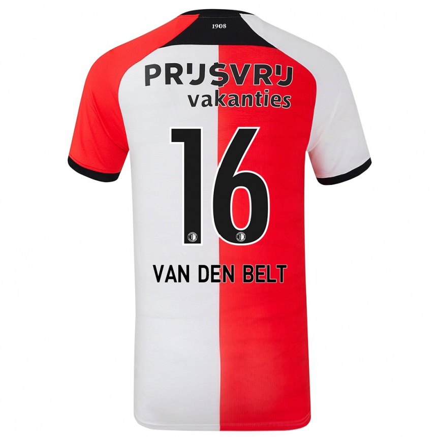 Niño Fútbol Camiseta Thomas Van Den Belt #16 Rojo Blanco 1ª Equipación 2024/25 Perú