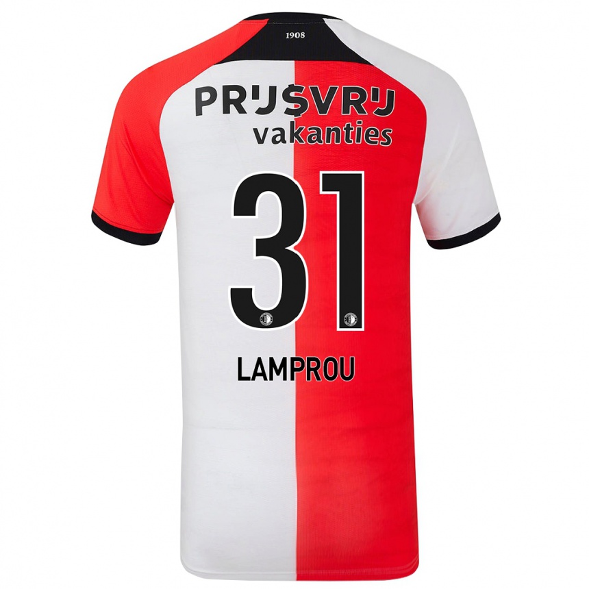 Niño Fútbol Camiseta Kostas Lamprou #31 Rojo Blanco 1ª Equipación 2024/25 Perú