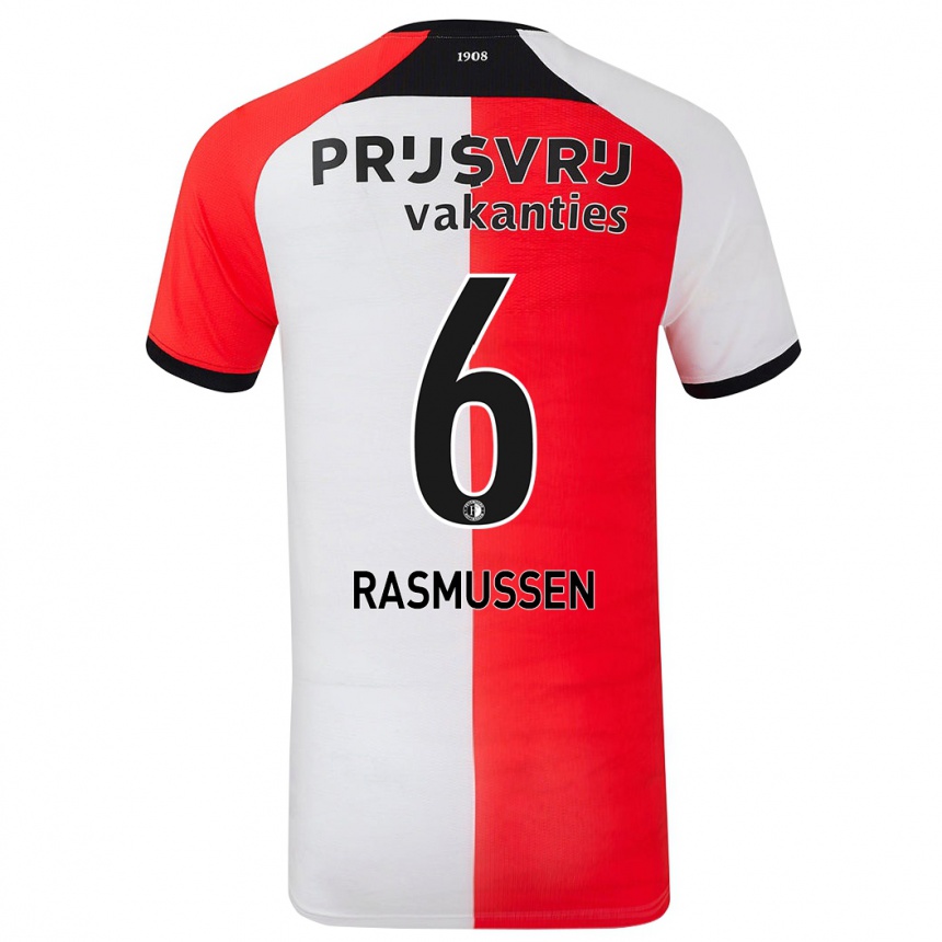 Niño Fútbol Camiseta Jacob Rasmussen #6 Rojo Blanco 1ª Equipación 2024/25 Perú