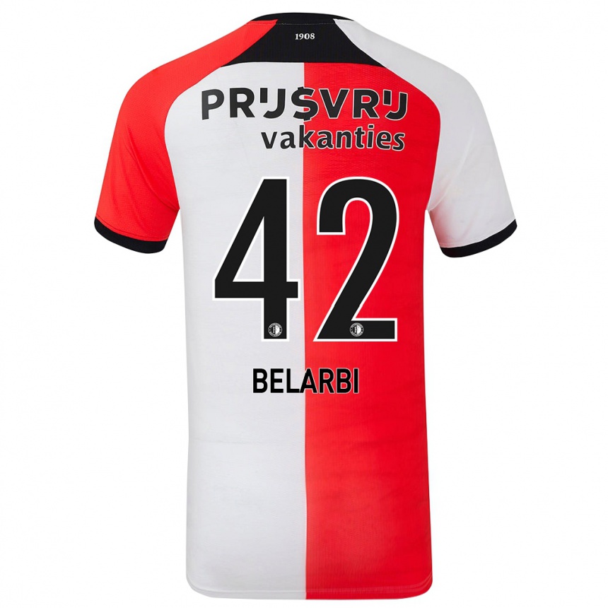 Niño Fútbol Camiseta Abdel Belarbi #42 Rojo Blanco 1ª Equipación 2024/25 Perú