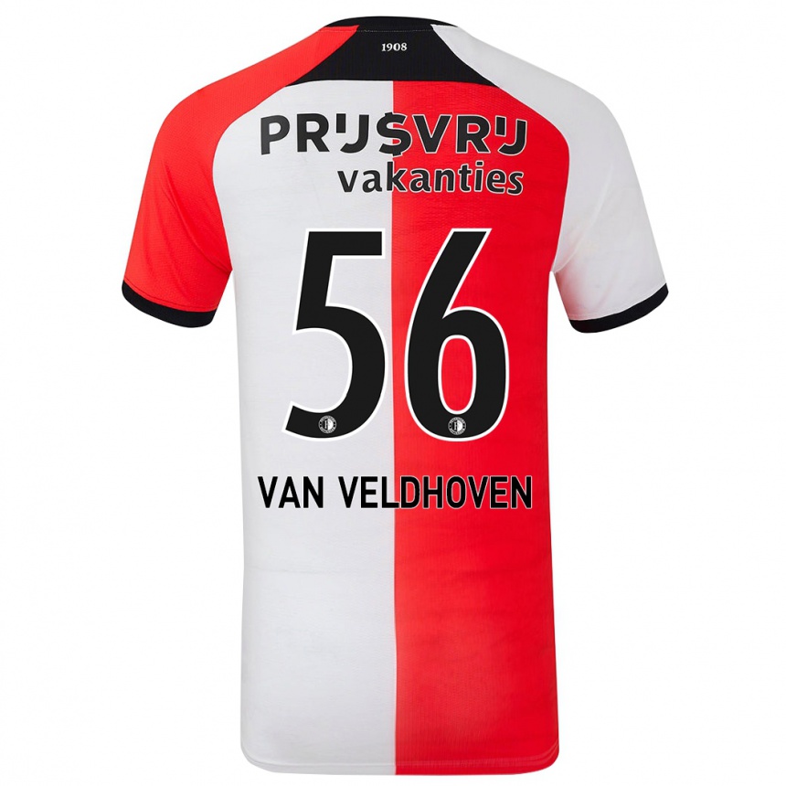 Niño Fútbol Camiseta Kars Van Veldhoven #56 Rojo Blanco 1ª Equipación 2024/25 Perú