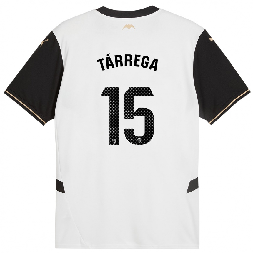 Niño Fútbol Camiseta César Tárrega #15 Blanco Negro 1ª Equipación 2024/25 Perú