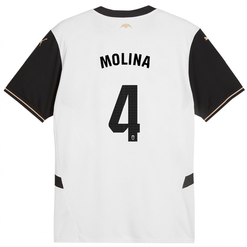 Niño Fútbol Camiseta María Molina #4 Blanco Negro 1ª Equipación 2024/25 Perú