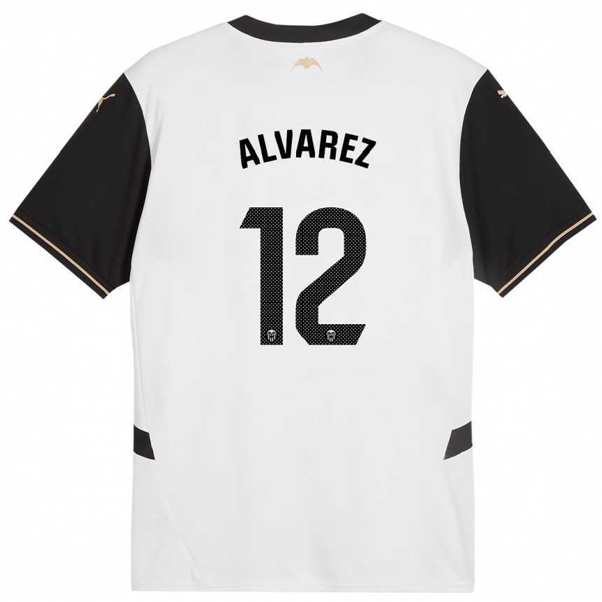 Niño Fútbol Camiseta Sofia Alvarez #12 Blanco Negro 1ª Equipación 2024/25 Perú