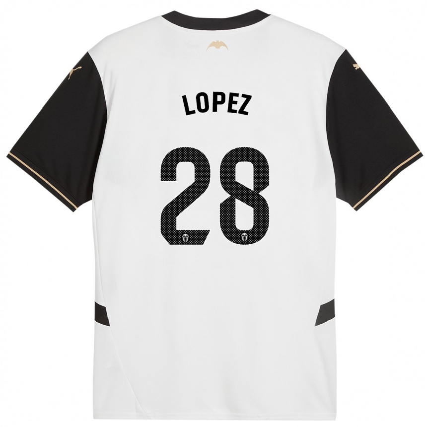 Niño Fútbol Camiseta Saray Lopez #28 Blanco Negro 1ª Equipación 2024/25 Perú