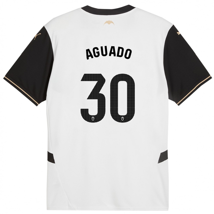 Niño Fútbol Camiseta Julia Aguado #30 Blanco Negro 1ª Equipación 2024/25 Perú