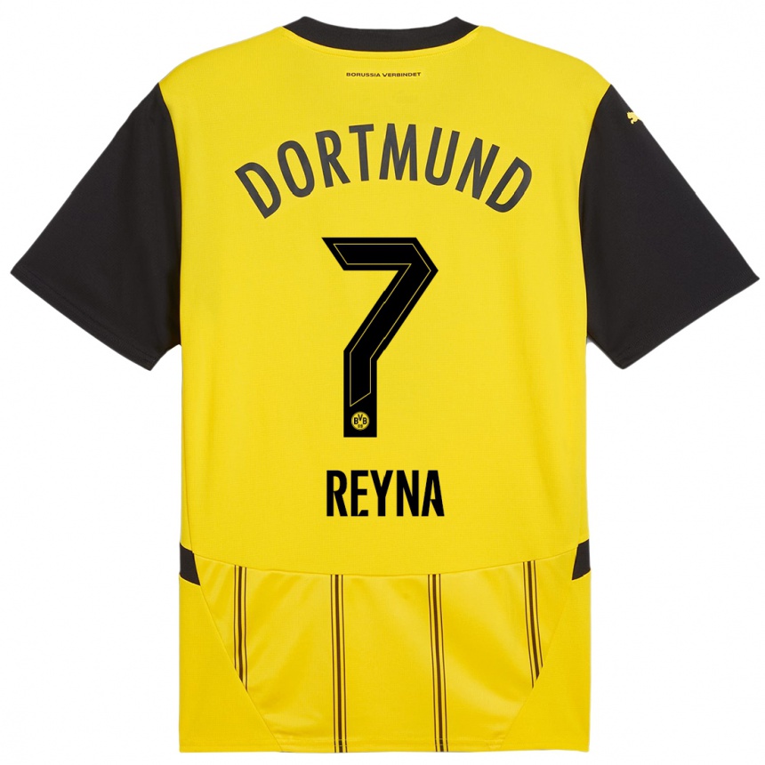 Niño Fútbol Camiseta Giovanni Reyna #7 Amarillo Negro 1ª Equipación 2024/25 Perú