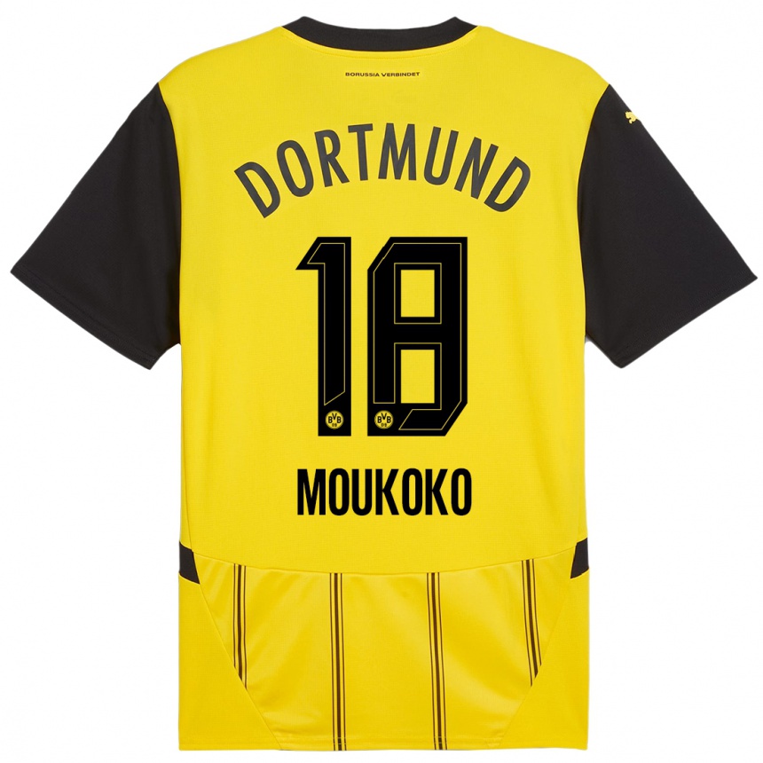 Niño Fútbol Camiseta Youssoufa Moukoko #18 Amarillo Negro 1ª Equipación 2024/25 Perú