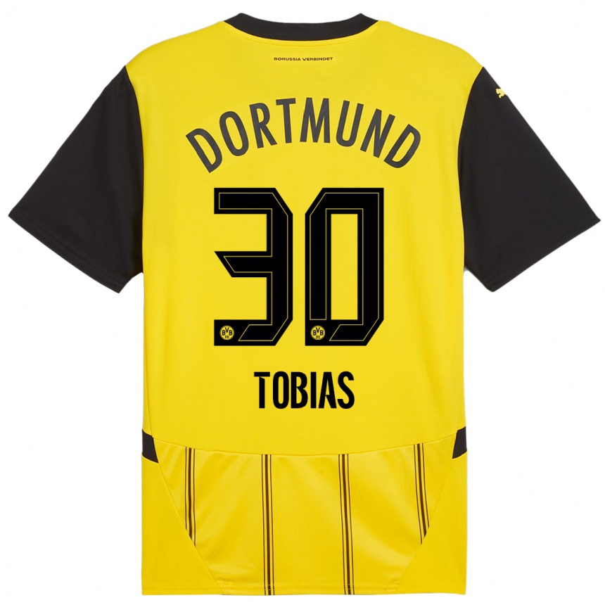 Niño Fútbol Camiseta Vogt Tobias #30 Amarillo Negro 1ª Equipación 2024/25 Perú