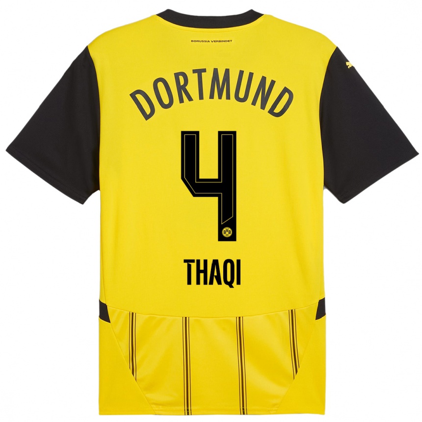 Niño Fútbol Camiseta Albin Thaqi #4 Amarillo Negro 1ª Equipación 2024/25 Perú