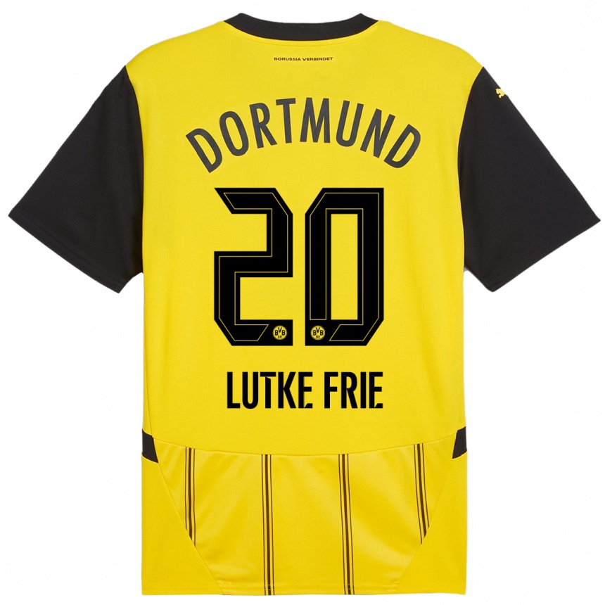 Niño Fútbol Camiseta Dennis Lutke-Frie #20 Amarillo Negro 1ª Equipación 2024/25 Perú