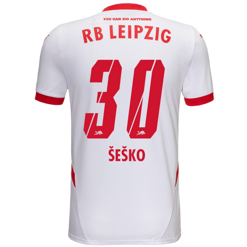 Niño Fútbol Camiseta Benjamin Sesko #30 Blanco Rojo 1ª Equipación 2024/25 Perú