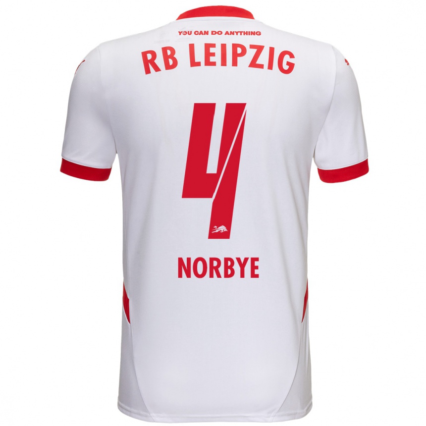 Niño Fútbol Camiseta Jonathan Norbye #4 Blanco Rojo 1ª Equipación 2024/25 Perú