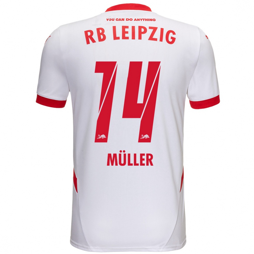 Niño Fútbol Camiseta Hannes Müller #14 Blanco Rojo 1ª Equipación 2024/25 Perú