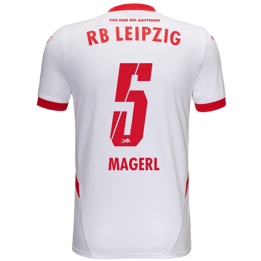 Niño Fútbol Camiseta Julia Magerl #5 Blanco Rojo 1ª Equipación 2024/25 Perú