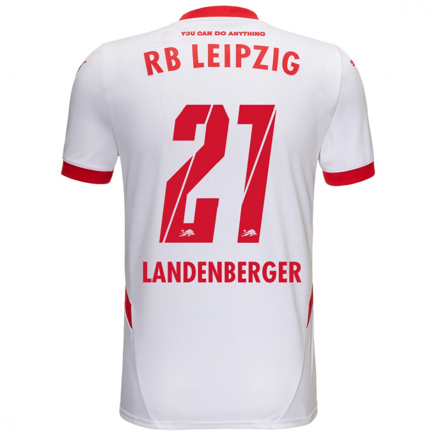 Niño Fútbol Camiseta Julia Landenberger #21 Blanco Rojo 1ª Equipación 2024/25 Perú