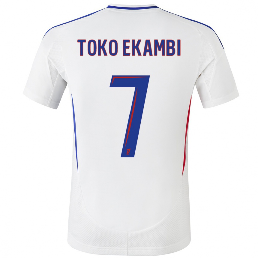 Niño Fútbol Camiseta Karl Toko Ekambi #7 Blanco Azul 1ª Equipación 2024/25 Perú