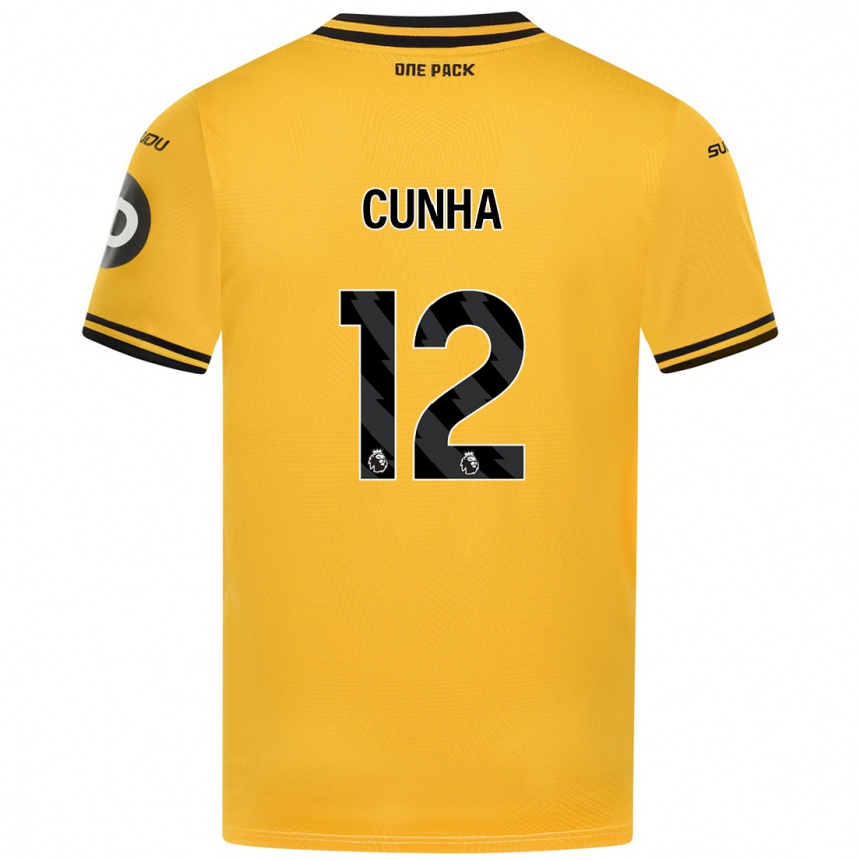 Niño Fútbol Camiseta Matheus Cunha #12 Amarillo 1ª Equipación 2024/25 Perú