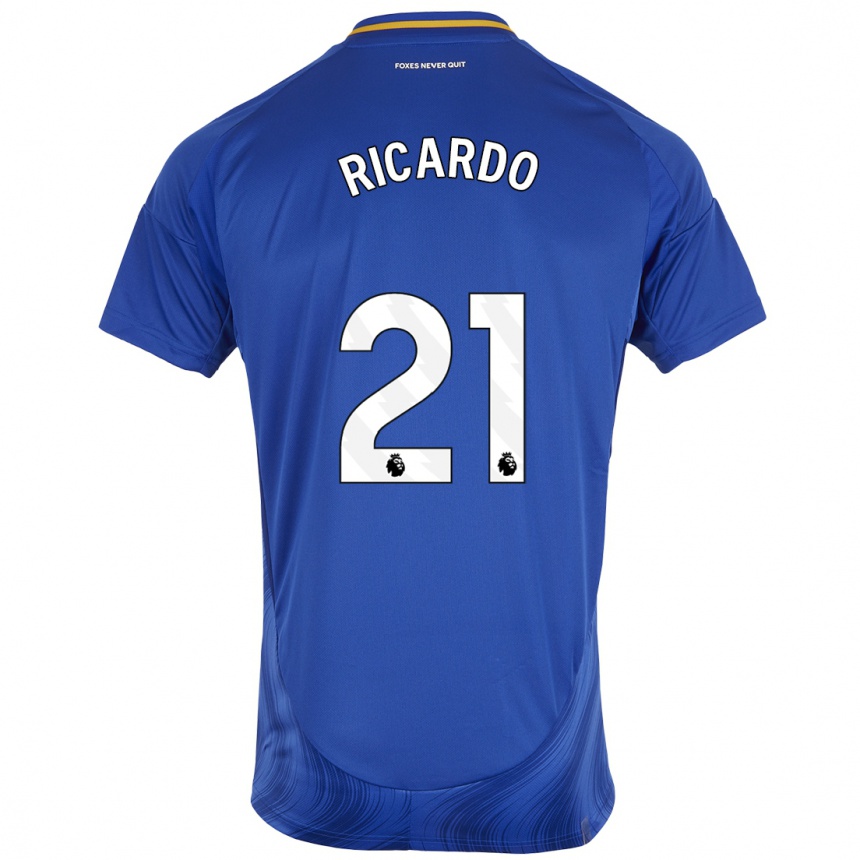 Niño Fútbol Camiseta Ricardo Pereira #21 Azul Blanco 1ª Equipación 2024/25 Perú