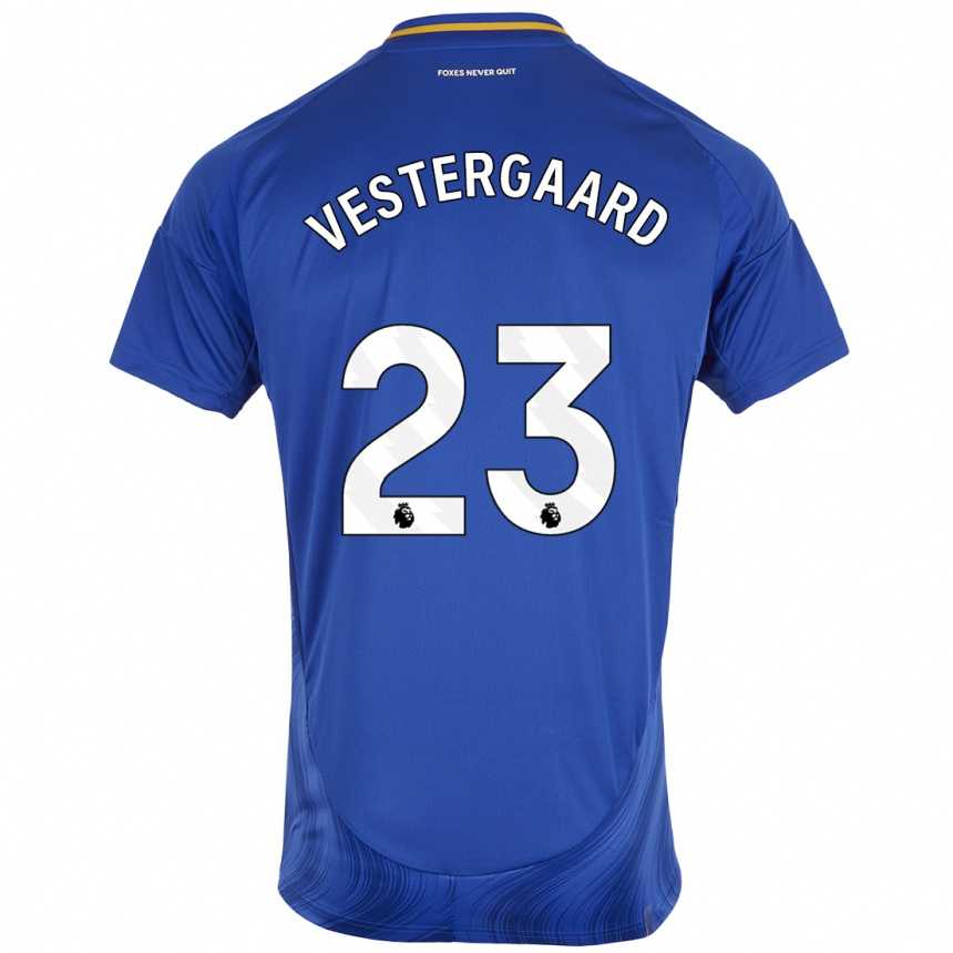 Niño Fútbol Camiseta Jannik Vestergaard #23 Azul Blanco 1ª Equipación 2024/25 Perú