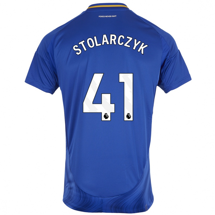 Niño Fútbol Camiseta Jakub Stolarczyk #41 Azul Blanco 1ª Equipación 2024/25 Perú