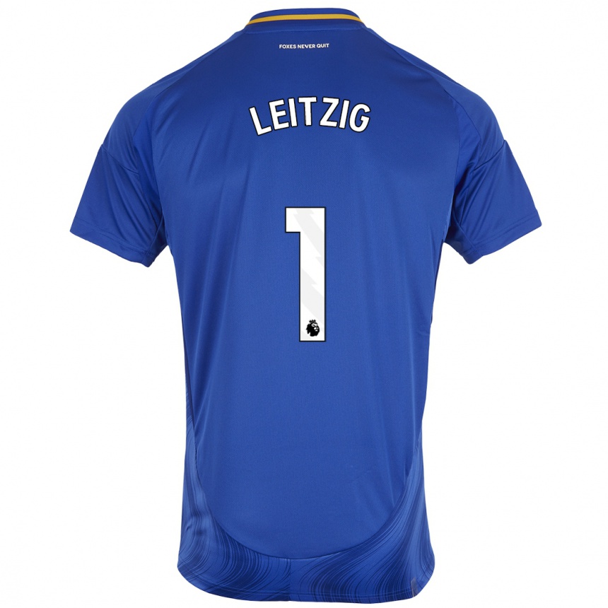 Niño Fútbol Camiseta Janina Leitzig #1 Azul Blanco 1ª Equipación 2024/25 Perú